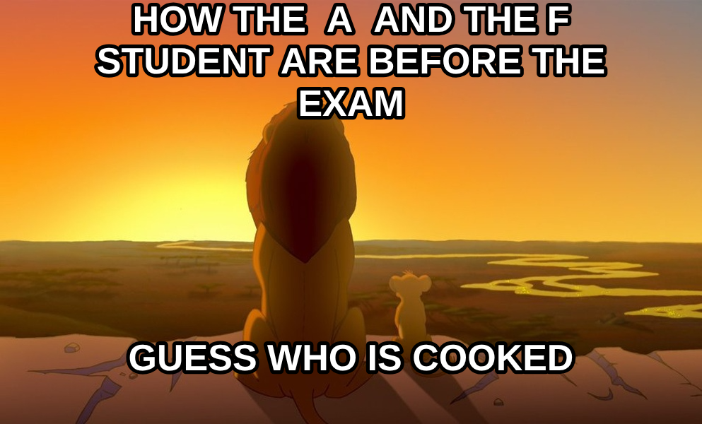 Everything the Light Touches is Our Kingdom meme — how the  A  and the f student are before the exam guess who is cooked