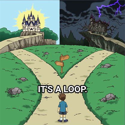 Two Paths meme — It's a loop.