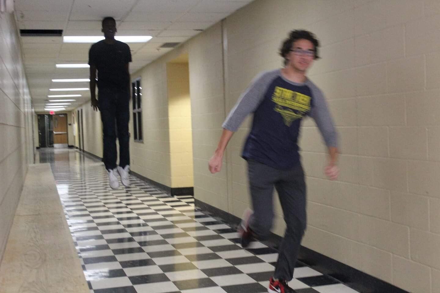 Floating Boy Chasing Running Boy meme template blank