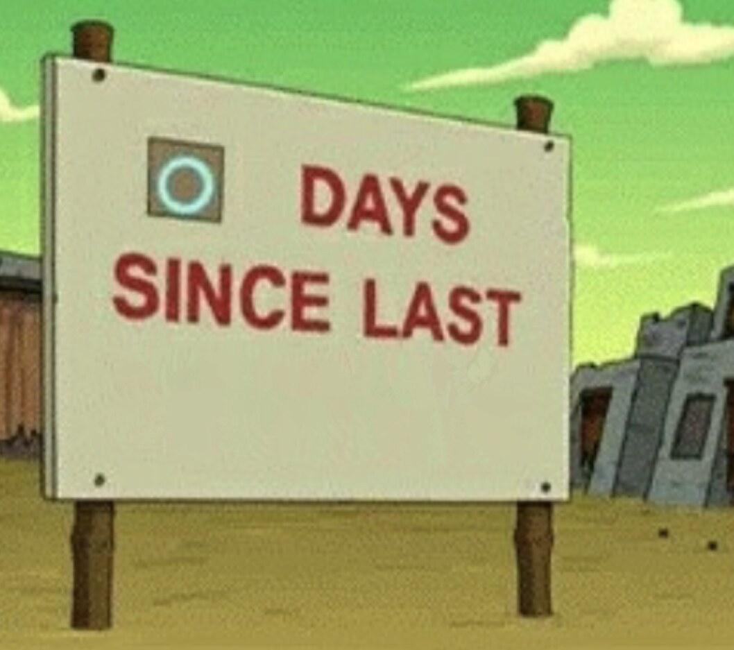 Futurama Zero Days Since Last Blank meme template blank
