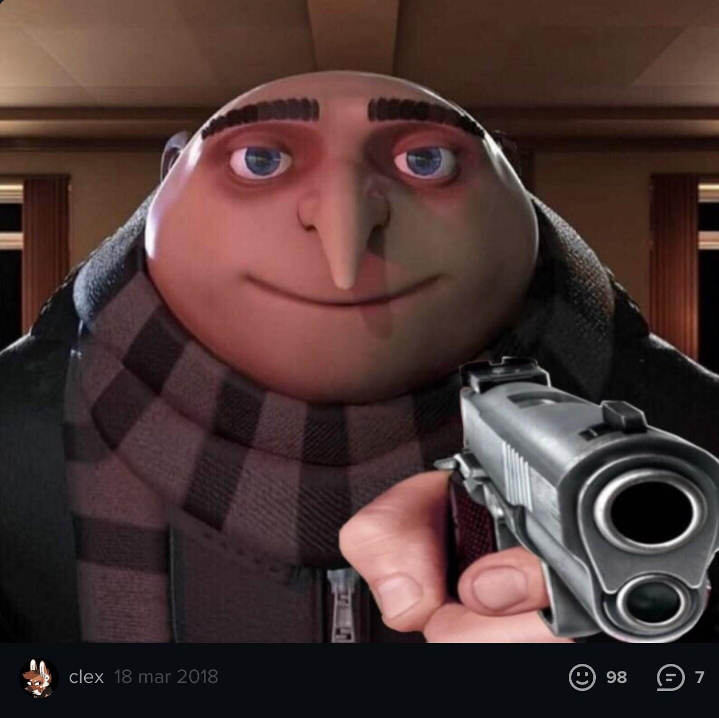 Gru Gun meme template blank