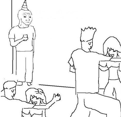Guy in corner of party meme template blank
