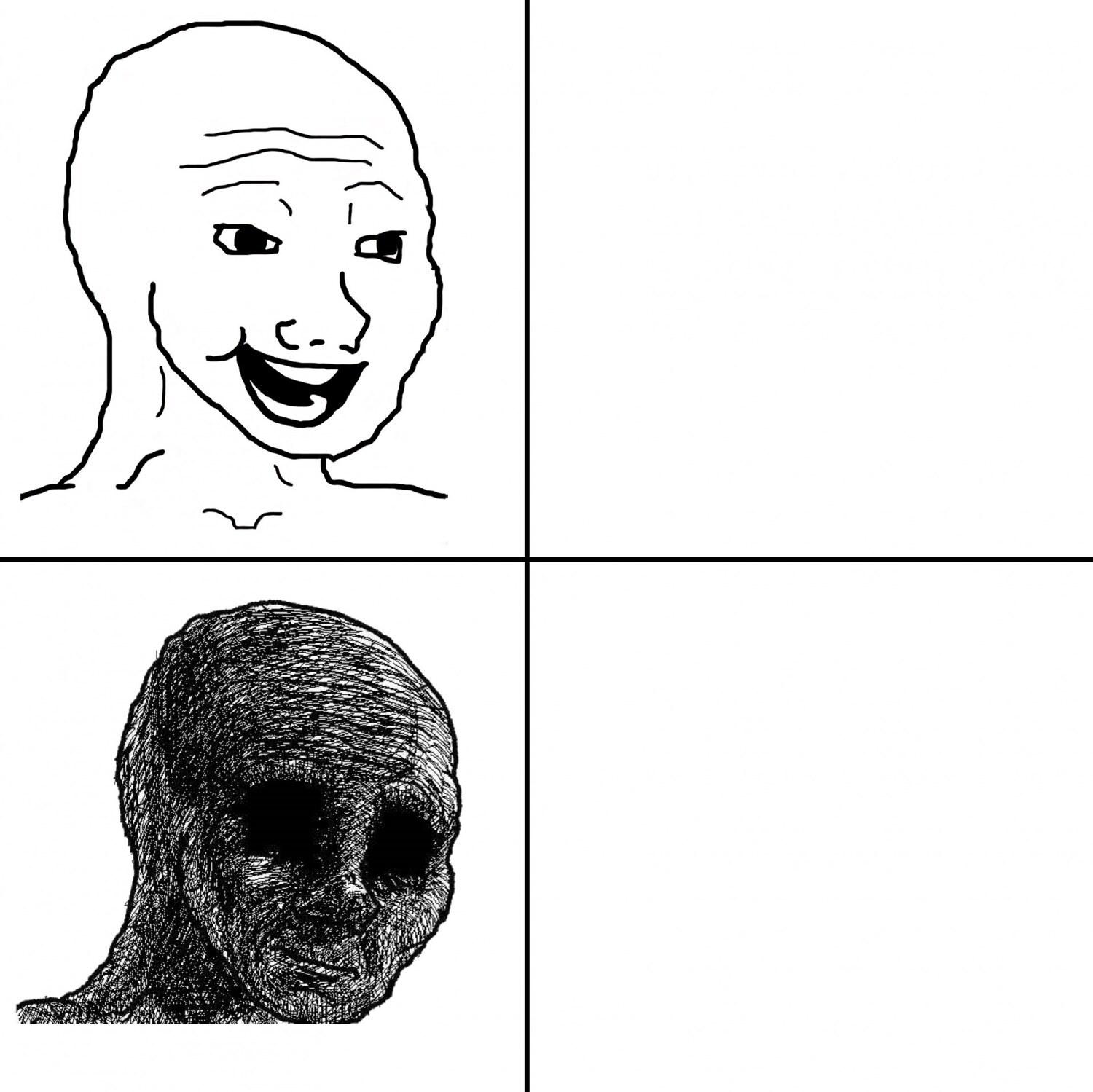 Happy Wojak vs Depressed Wojak meme template blank