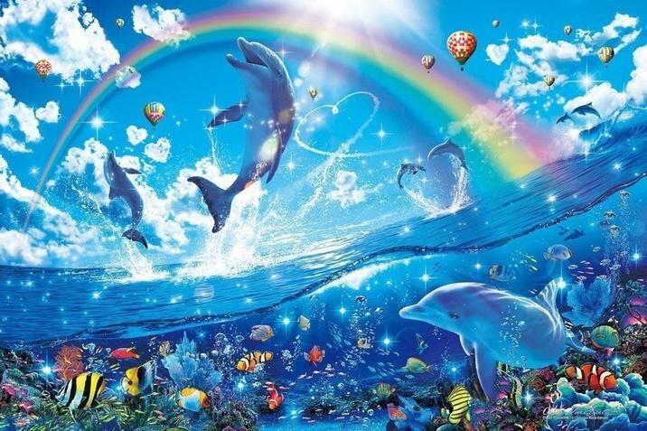 Happy dolphin rainbow meme template blank
