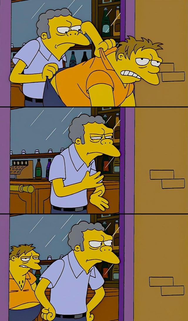 Moe Throws Barney meme template blank