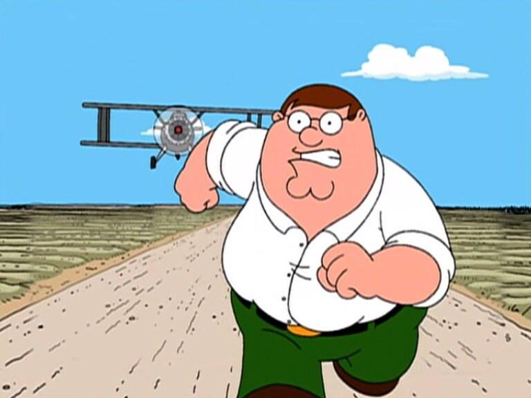 Peter Griffin Running From Plane meme template blank