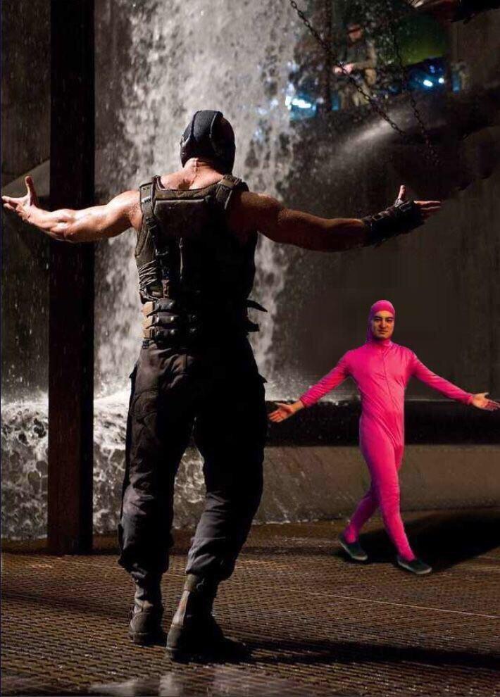 Pink Guy vs Bane meme template blank