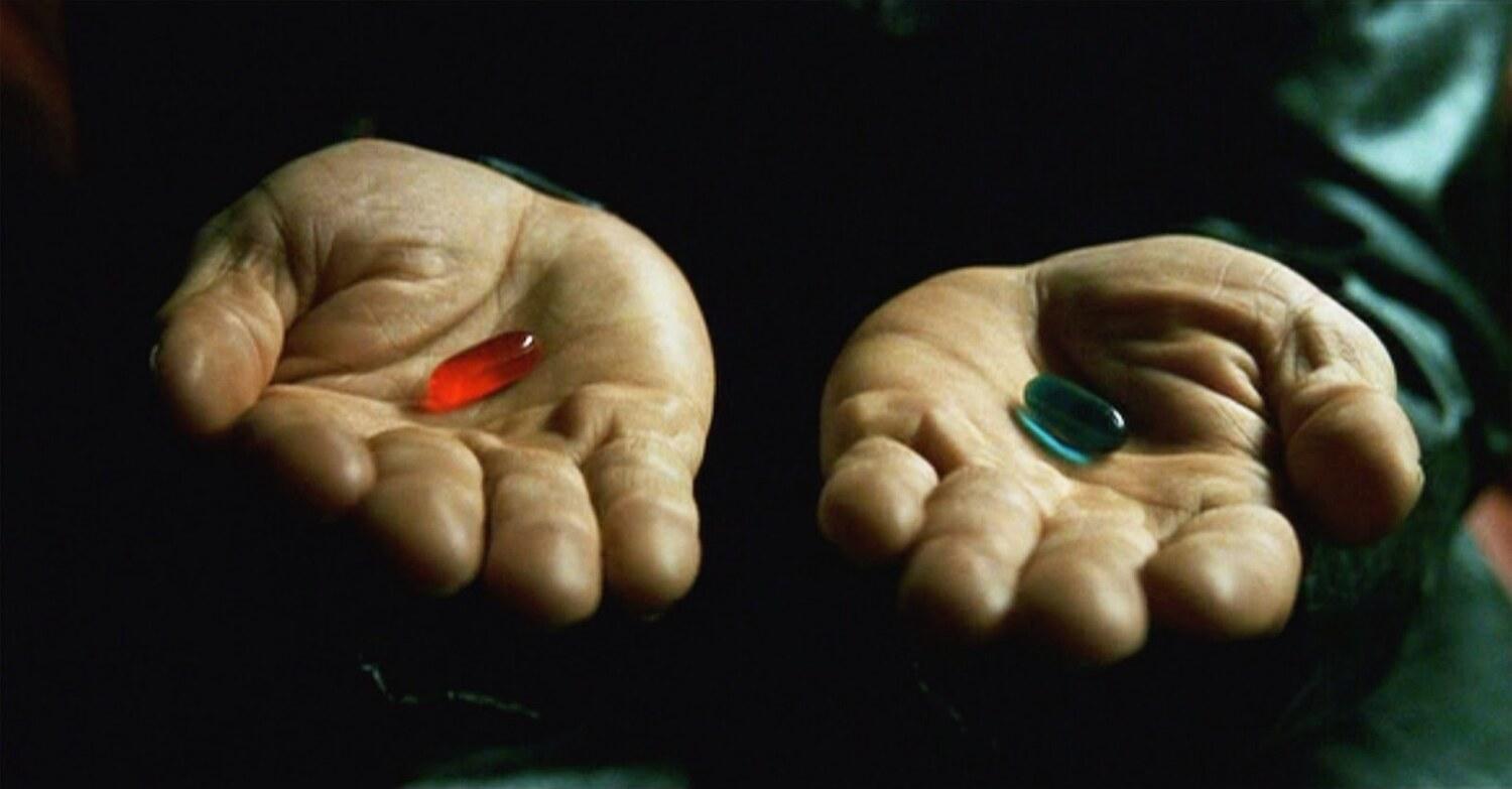 Red pill blue pill meme template blank