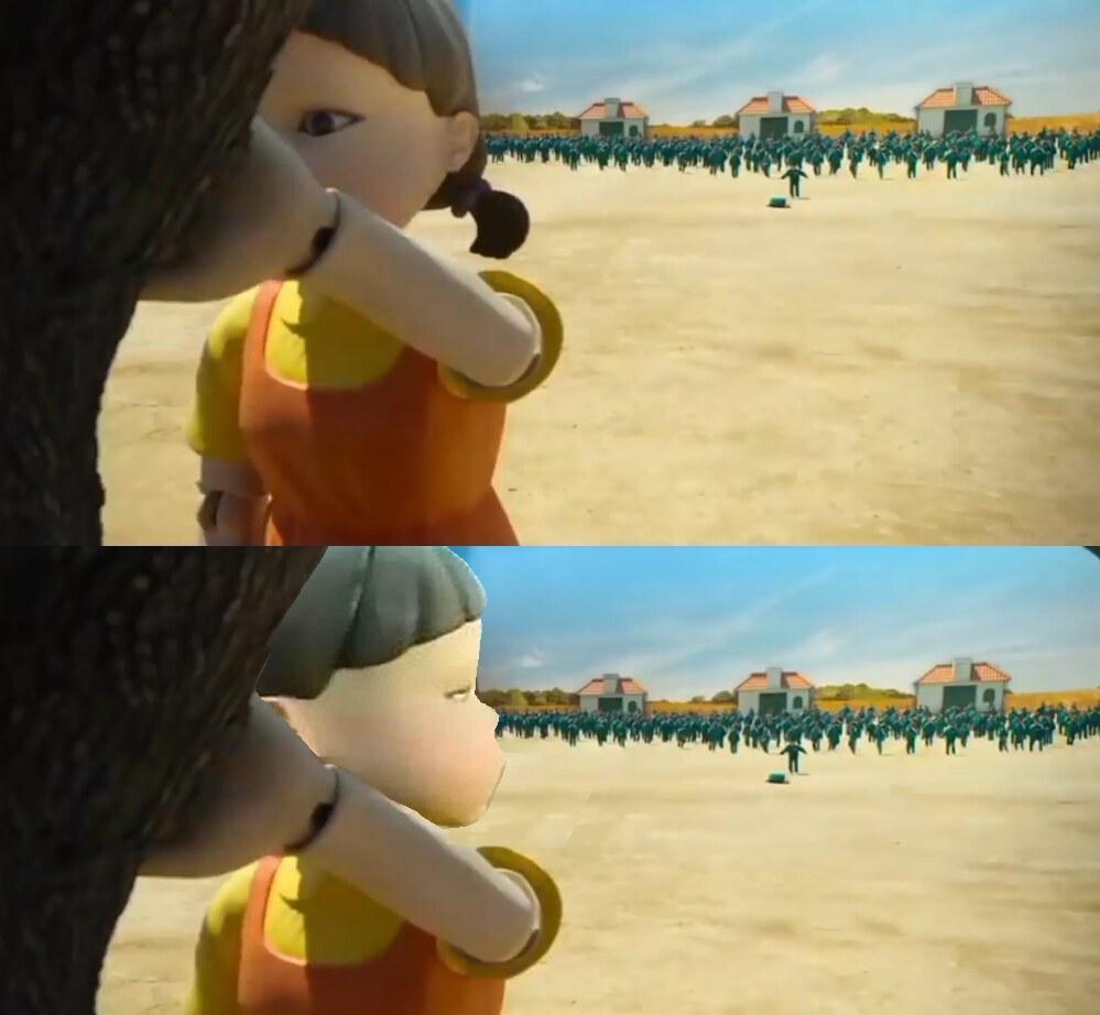 Squid Game Doll Turning meme template blank