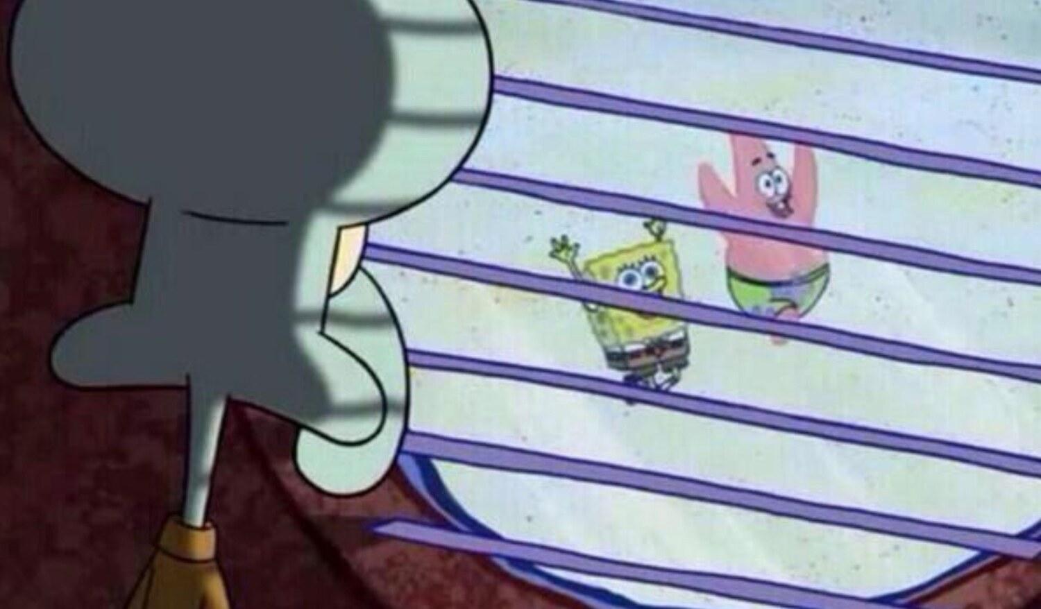 Squidward Looking Out Window meme template blank