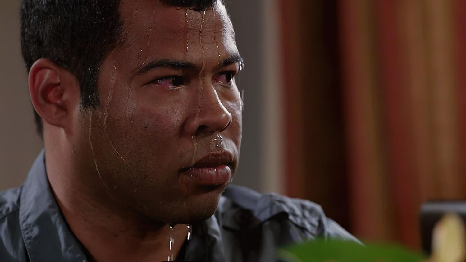 Sweating Jordan Peele meme template blank
