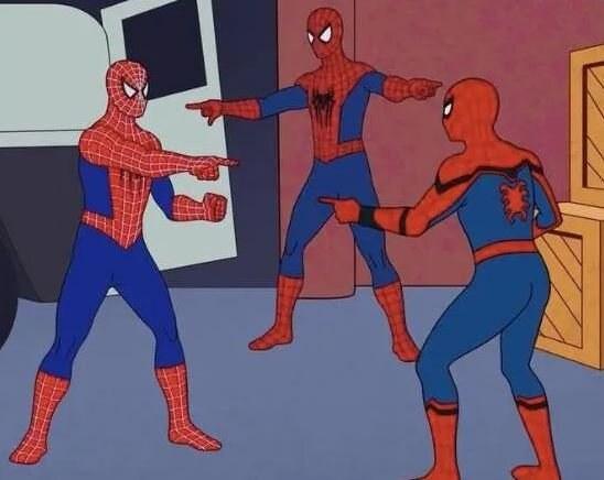 Three Spider Men Pointing meme template blank